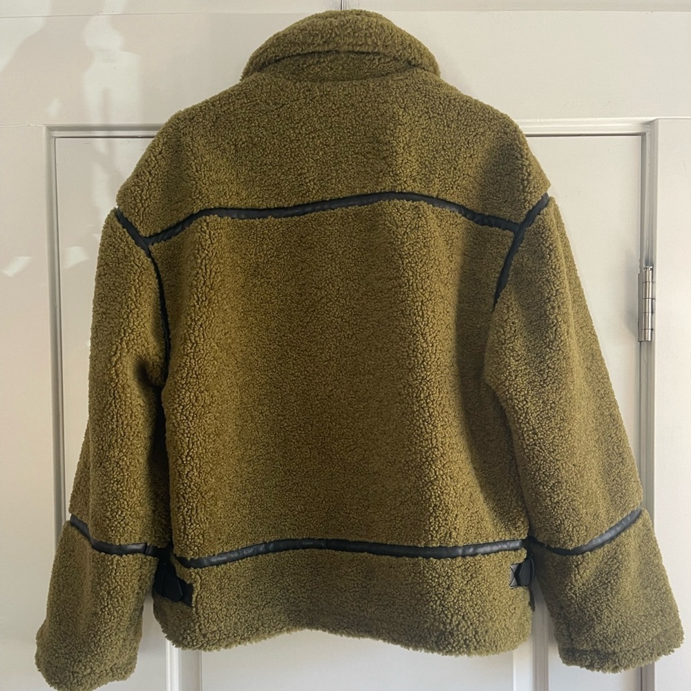 Blank NYC Self Talk Sherpa Moto Jacket Moss Green - L - Picture 8 of 8